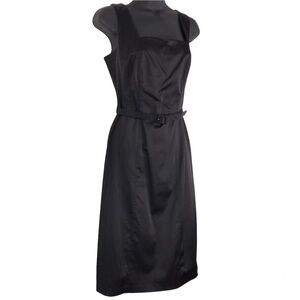 Miss Bisou Satin Black Cocktail "Little Black Dress" Belted Dress Vintage-ISH